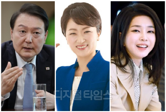 (왼쪽부터) 윤석열 대통령, 이언주 전 국회의원, 김건희 여사. <디지털타임스 DB, 대통령실 제공>